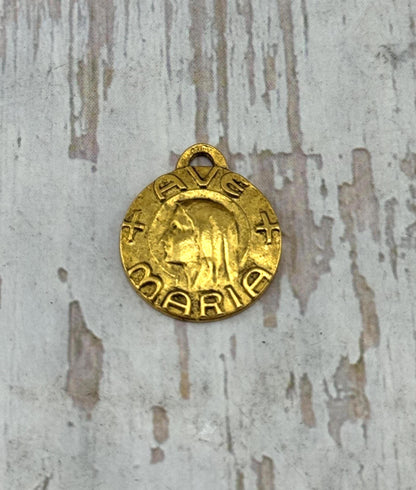 Our Lady of Lourdes Ave Maria Medal, Antiqued 18k Gold Plated - AG100