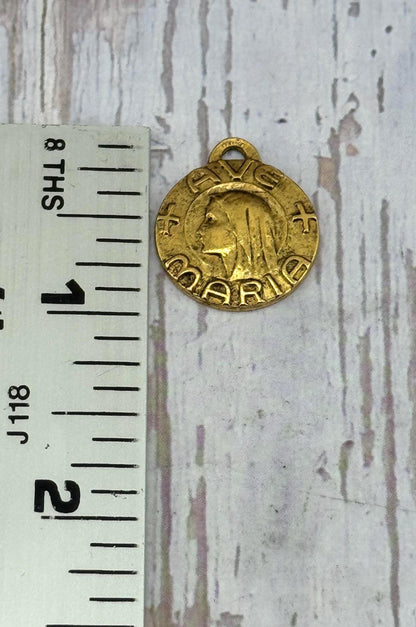 Our Lady of Lourdes Ave Maria Medal, Antiqued 18k Gold Plated - AG100