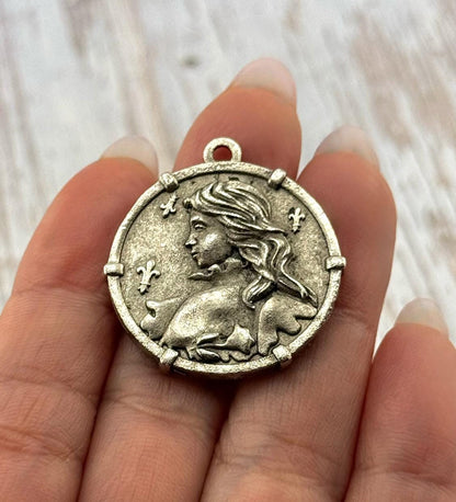 Joan of Arc Medal Pendant, Antiqued Pewter - PT512