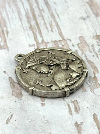 Joan of Arc Medal Pendant, Antiqued Pewter - PT512