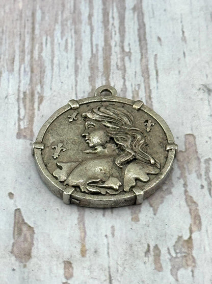 Joan of Arc Medal Pendant, Antiqued Pewter - PT512