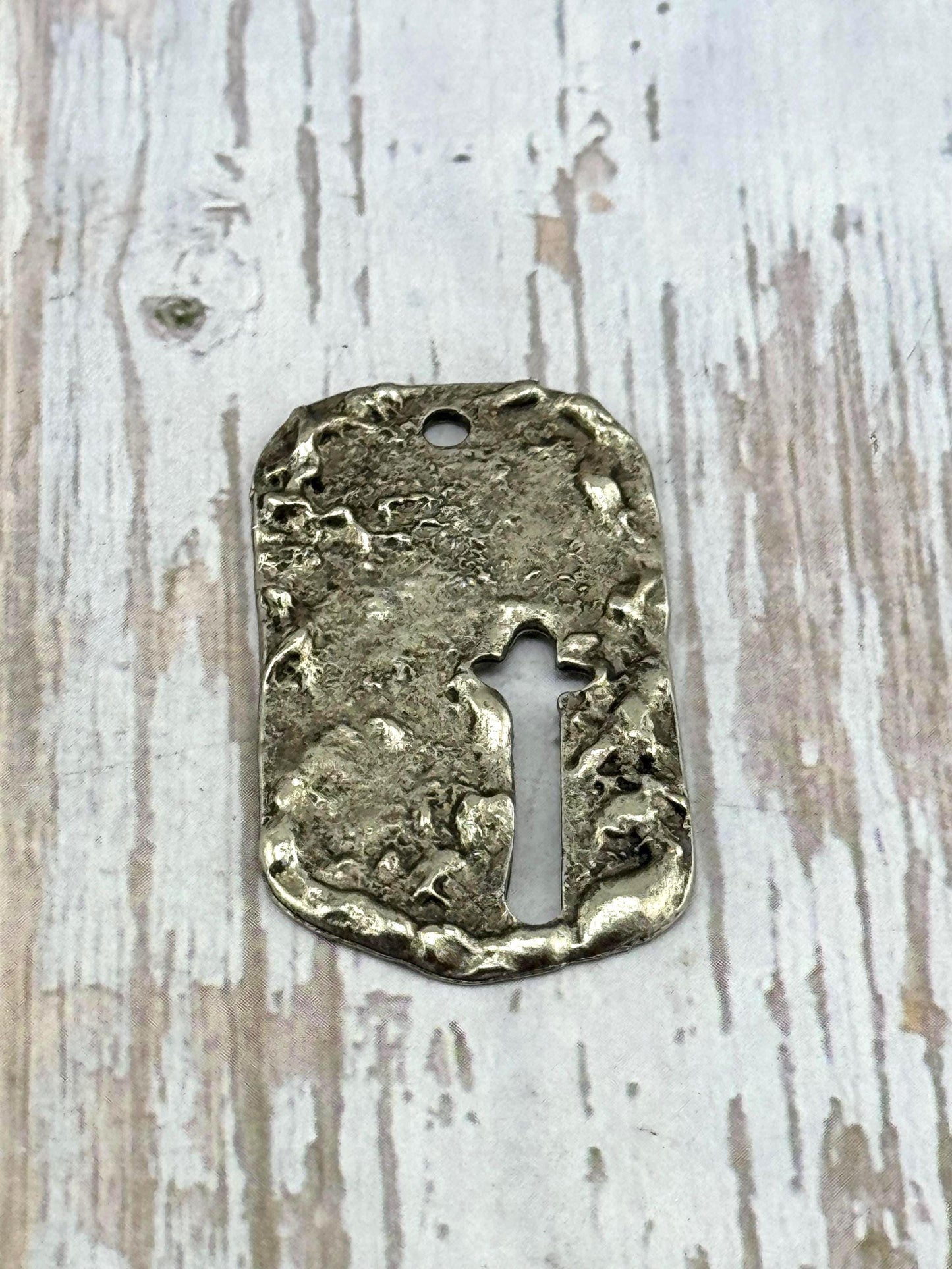 Hammered Cross Dog Tag, Antiqued Pewter - PT515