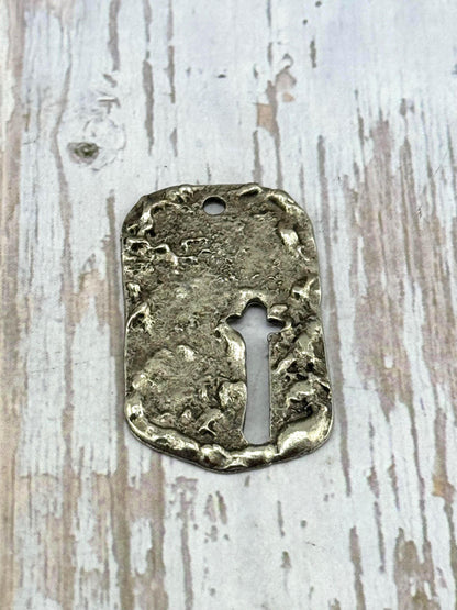 Hammered Cross Dog Tag, Antiqued Pewter - PT515