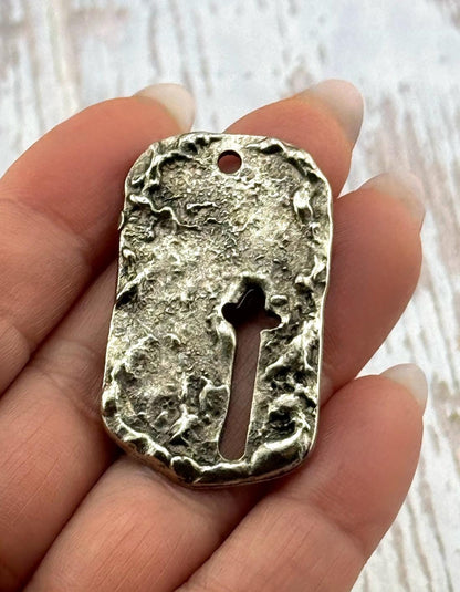 Hammered Cross Dog Tag, Antiqued Pewter - PT515