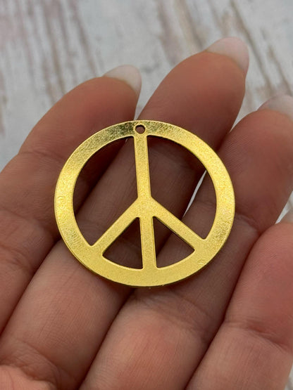 Pendentif grande taille léger motif Peace Sign, Plaqué or 18 carats vieilli - AG589