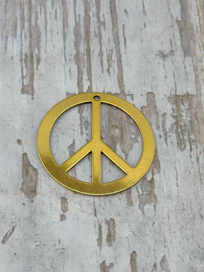 Pendentif grande taille léger motif Peace Sign, Plaqué or 18 carats vieilli - AG589