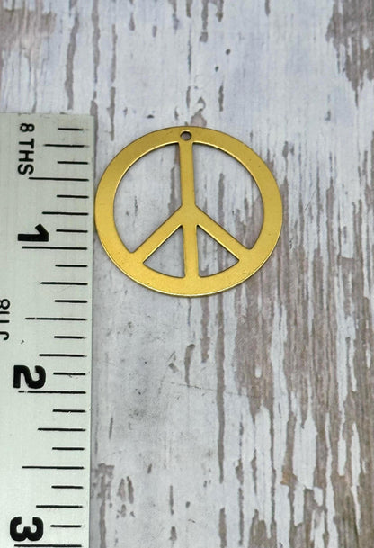 Pendentif grande taille léger motif Peace Sign, Plaqué or 18 carats vieilli - AG589