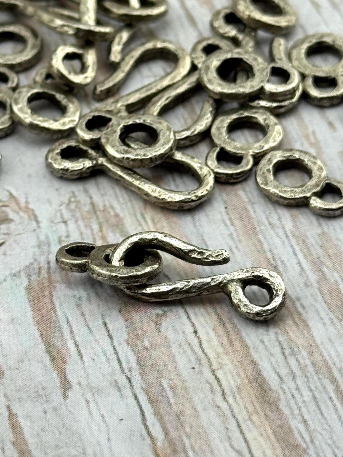 Artisan Hook and Eye Hammered Clasp, Antiqued Pewter, - PT527
