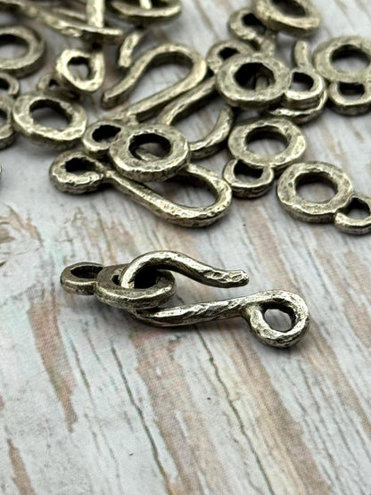 Artisan Hook and Eye Hammered Clasp, Antiqued Pewter, - PT527