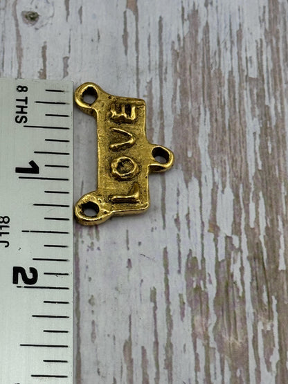 Artisan 'Love' Word Connector, Antiqued 18k Gold Plated - AG117