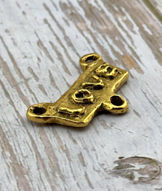 Artisan 'Love' Word Connector, Antiqued 18k Gold Plated - AG117