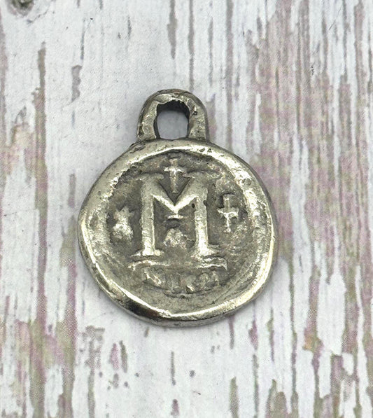 Replica Byzantine Follis Coin Charm, Antiqued Pewter - PT470