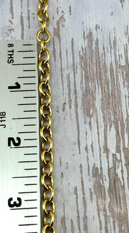 Cadena de cable ovalada mediana lisa, chapada en oro de 18k envejecido - G113-CH