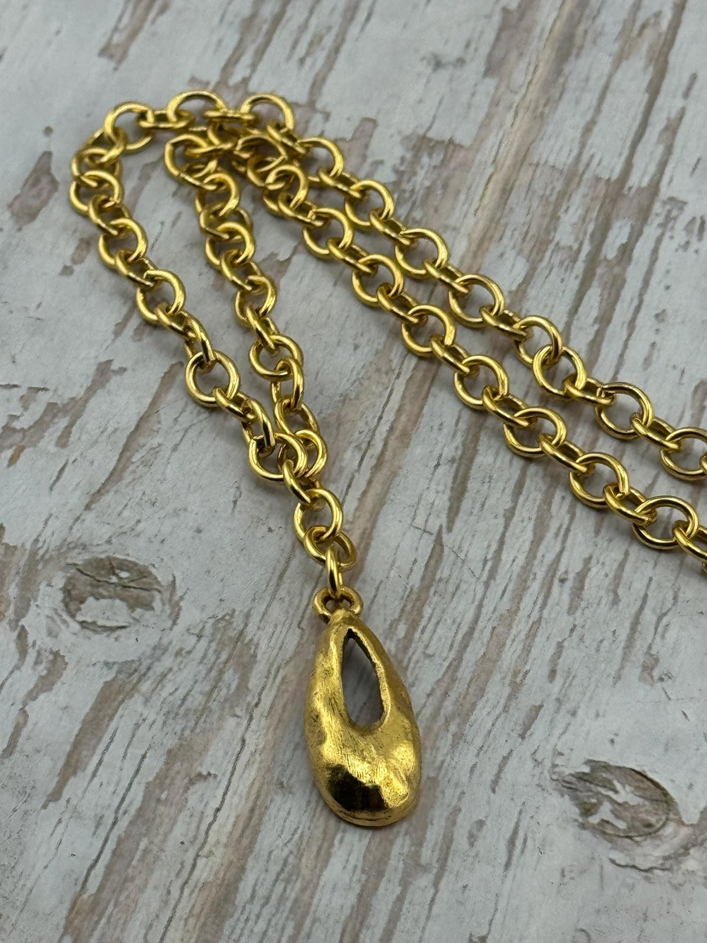 Hammered Teardrop Pendant, Antiqued 18k Gold Plated - AG683