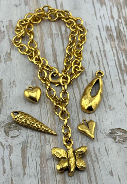 Hammered Teardrop Pendant, Antiqued 18k Gold Plated - AG683