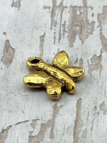 Artisan Butterfly Charm, Antiqued 18k Gold Plated - AG126