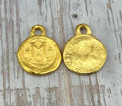 Follis Coin Byzantine Replica Pendant, Satin 18k Gold Plated - ST290