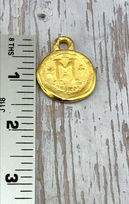 Follis Coin Byzantine Replica Pendant, Satin 18k Gold Plated - ST290