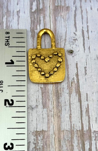 Grand pendentif Cœur Cadenas, Plaqué or 18 carats vieilli - AG115