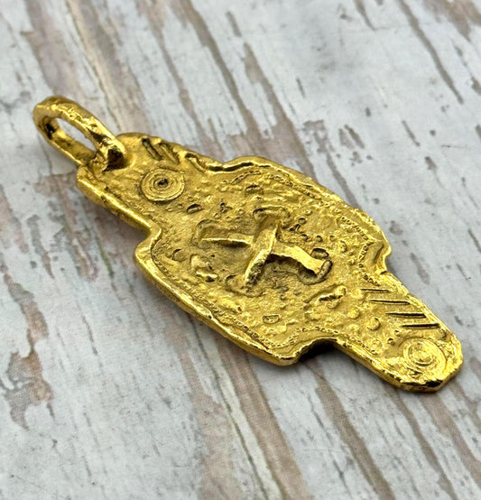 Rustic Double-Sided Cross Pendant, Antiqued 18k Gold Plated - AG555