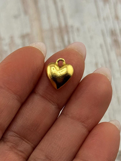 Small Puffy Heart Charm, Antiqued 18k Gold Plated - AG032