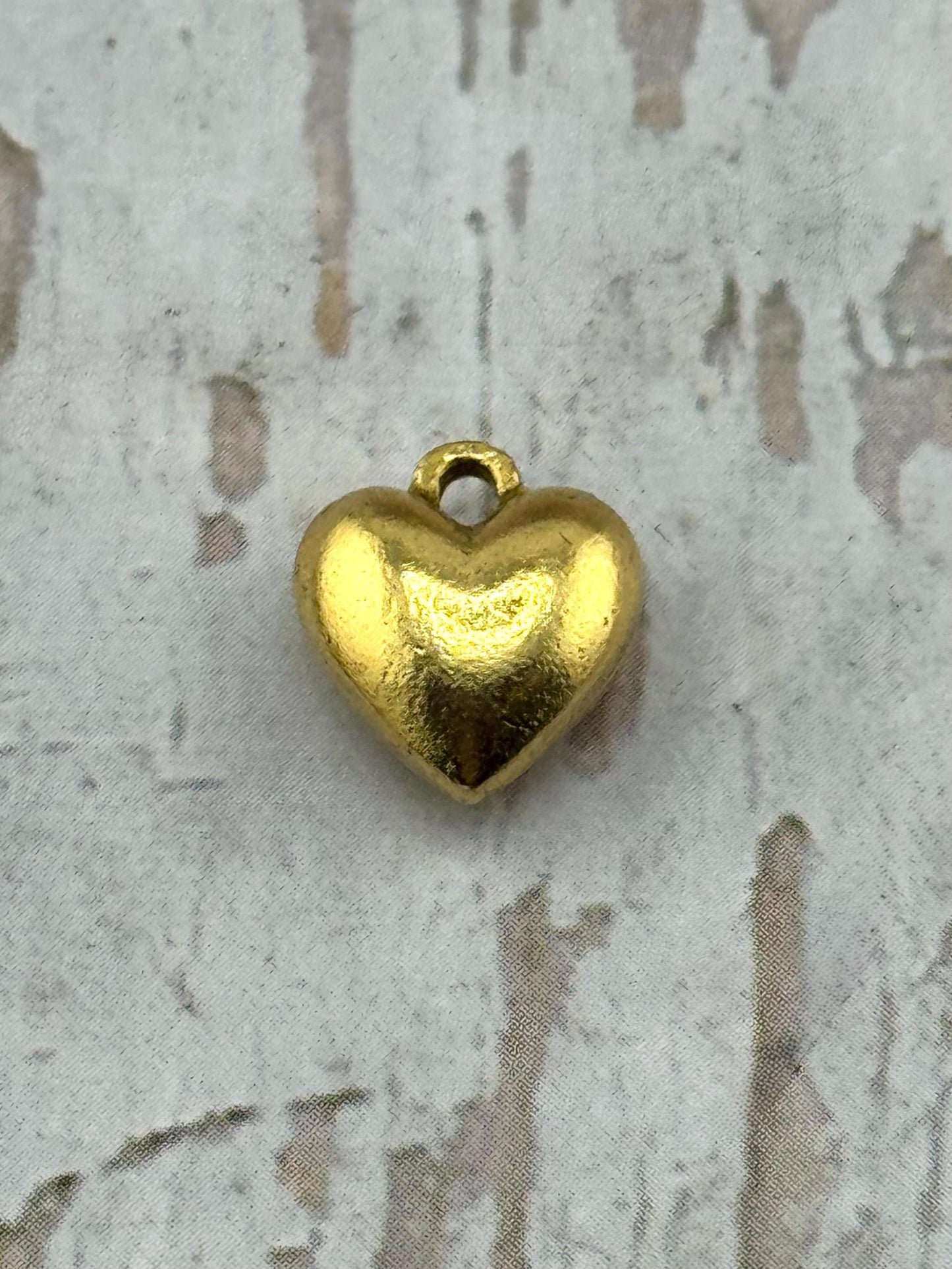 Small Puffy Heart Charm, Antiqued 18k Gold Plated - AG032