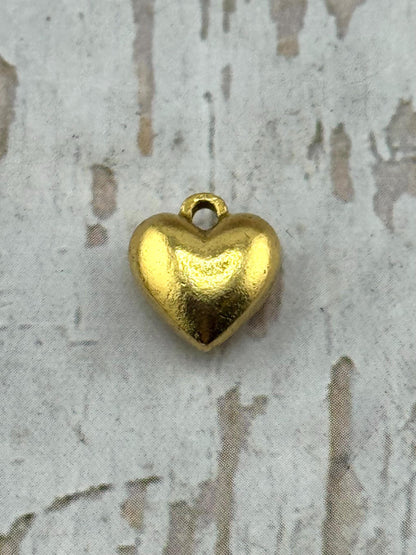Small Puffy Heart Charm, Antiqued 18k Gold Plated - AG032