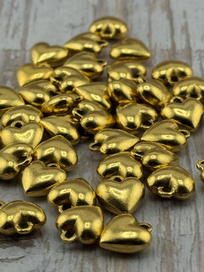 Small Puffy Heart Charm, Antiqued 18k Gold Plated - AG032