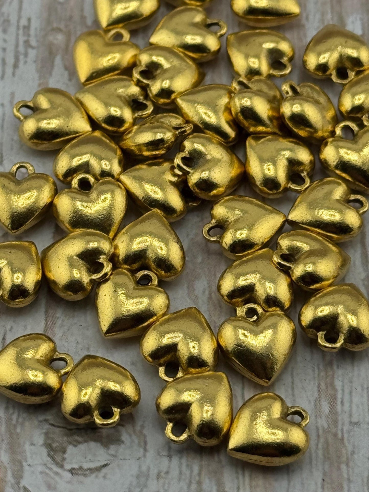 Small Puffy Heart Charm, Antiqued 18k Gold Plated - AG032
