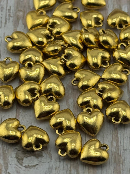 Small Puffy Heart Charm, Antiqued 18k Gold Plated - AG032