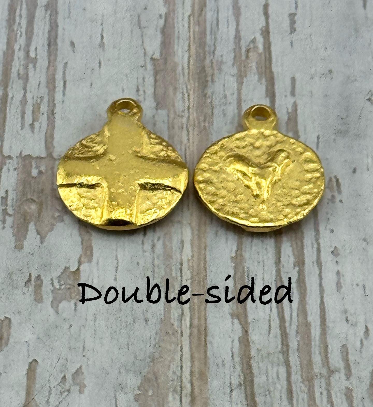 Double-sided Cross & Heart Pendant, Satin 18k Gold Plated - ST287