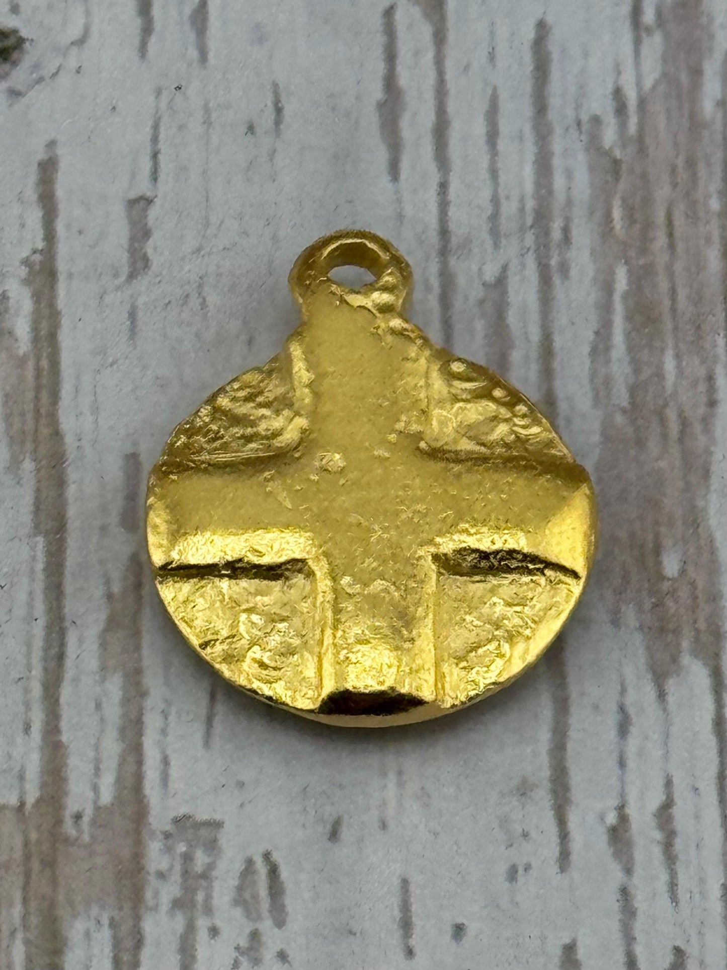 Double-sided Cross & Heart Pendant, Satin 18k Gold Plated - ST287