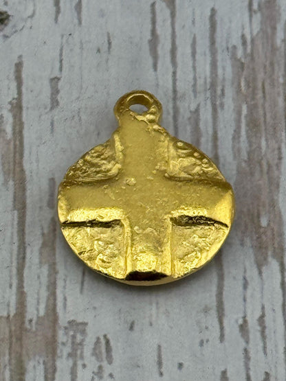 Double-sided Cross & Heart Pendant, Satin 18k Gold Plated - ST287