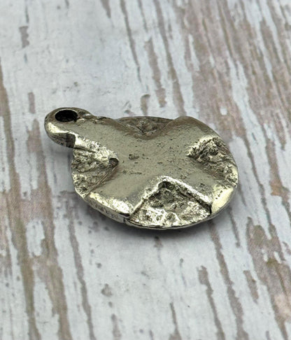 Double-sided Cross and Heart Pendant, Antiqued Pewter - PT467