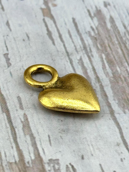 Small Puffy Heart Charm, Antiqued 18k Gold Plated - AG558