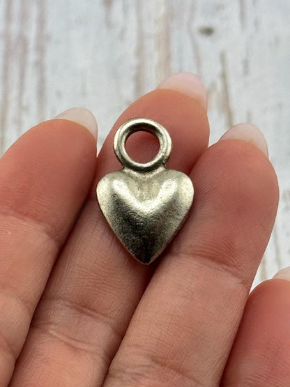 Small Puffy Heart Charm, Antiqued Pewter - PT570