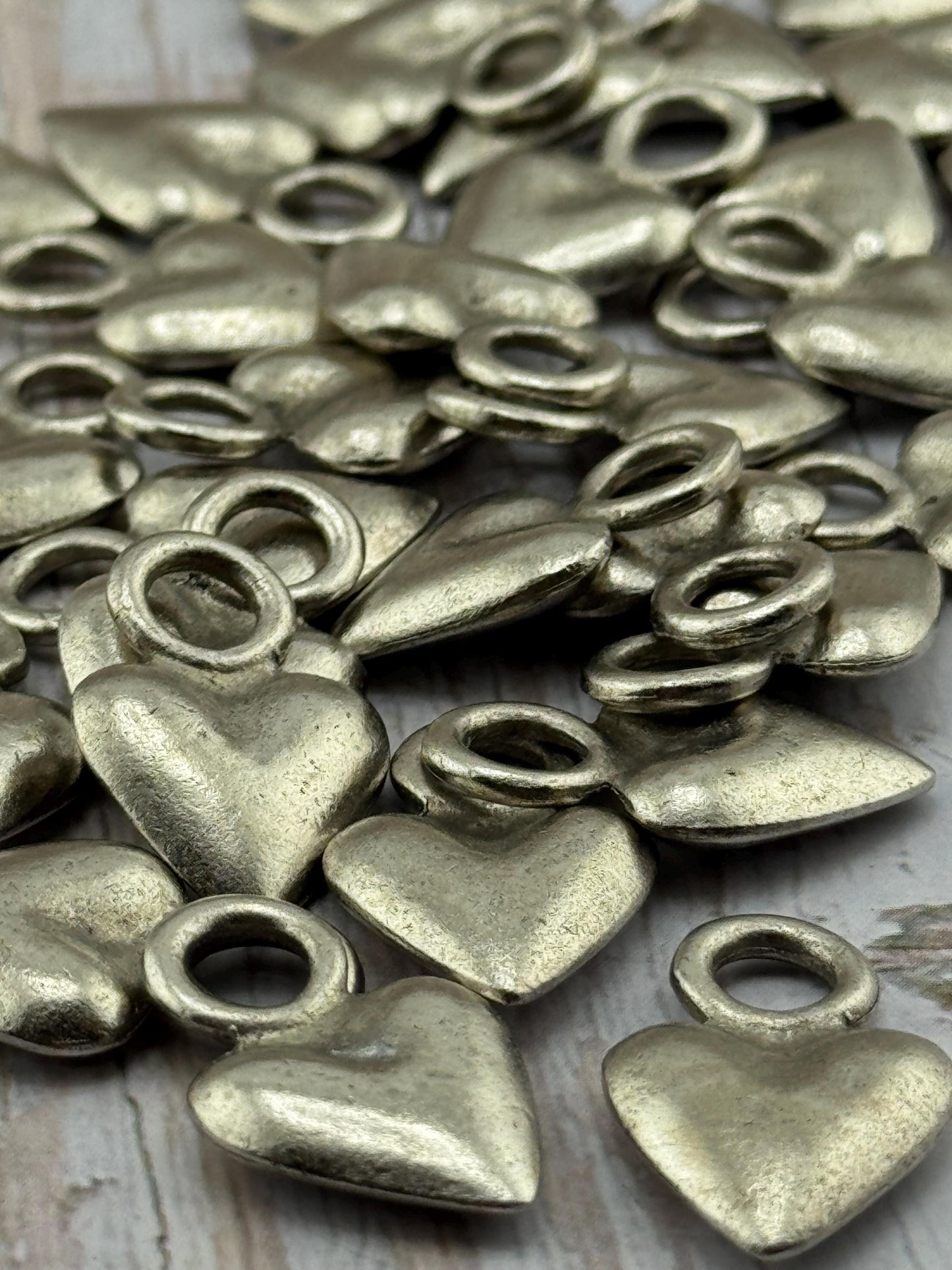 Small Puffy Heart Charm, Antiqued Pewter - PT570