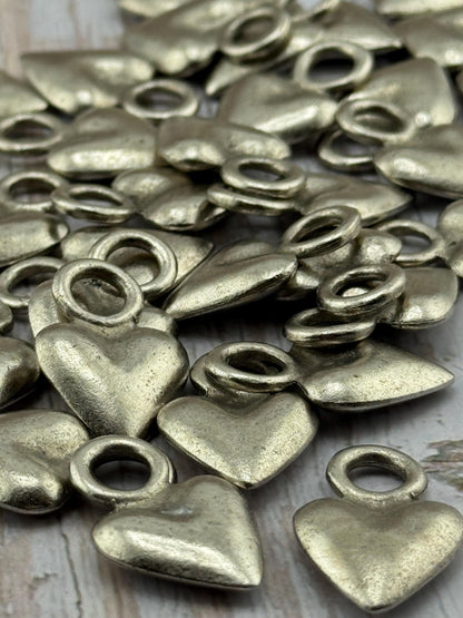 Small Puffy Heart Charm, Antiqued Pewter - PT570