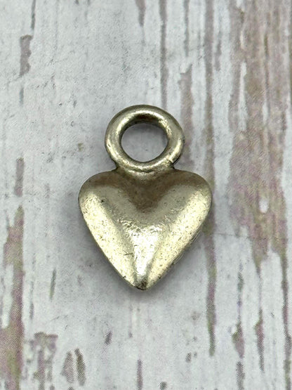 Small Puffy Heart Charm, Antiqued Pewter - PT570
