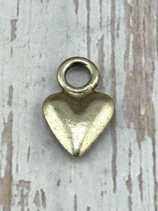 Small Puffy Heart Charm, Antiqued Pewter - PT570