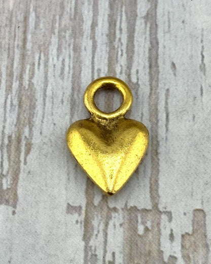 Small Puffy Heart Charm, Antiqued 18k Gold Plated - AG558