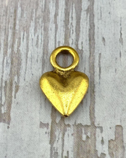 Small Puffy Heart Charm, Antiqued 18k Gold Plated - AG558