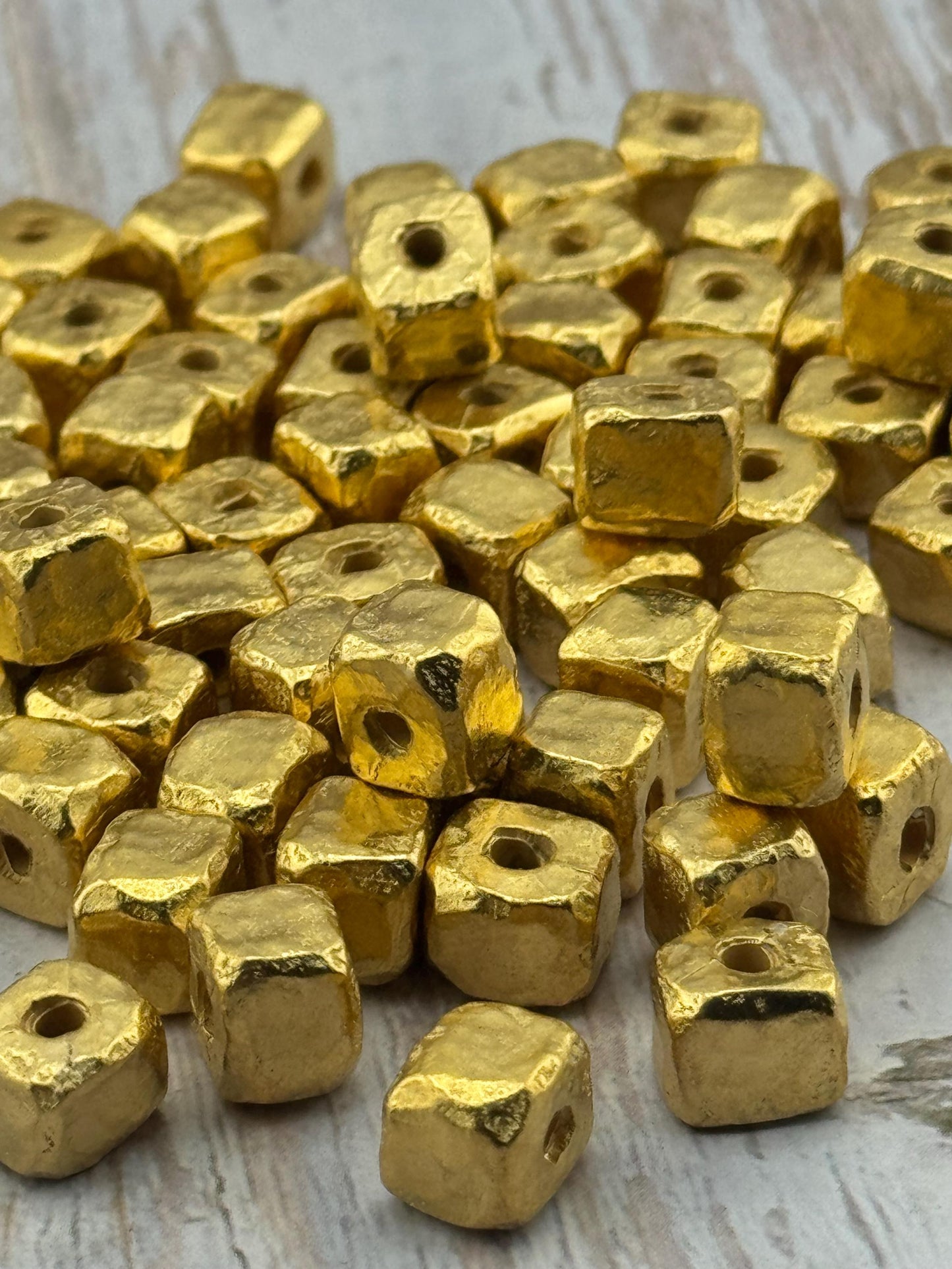 Square Artisan Spacer Beads, Satin 18k Gold Plated - ST277