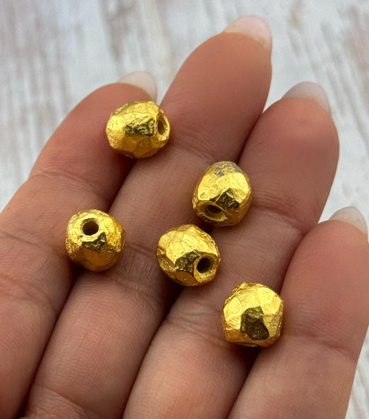 Round Artisan Spacer Beads, Satin 18k Gold Plated - ST321