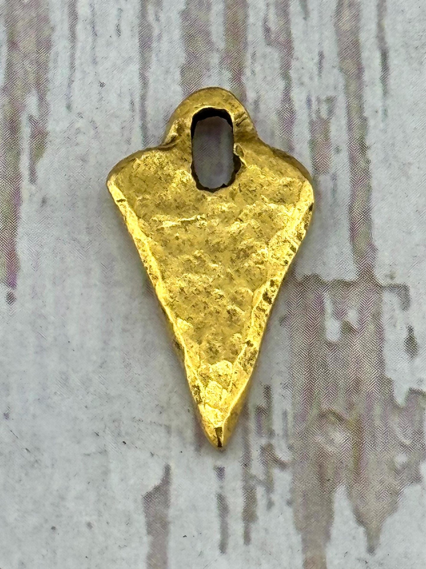 Hammered Arrowhead Heart Pendant, Antiqued 18k Gold Plated - AG131