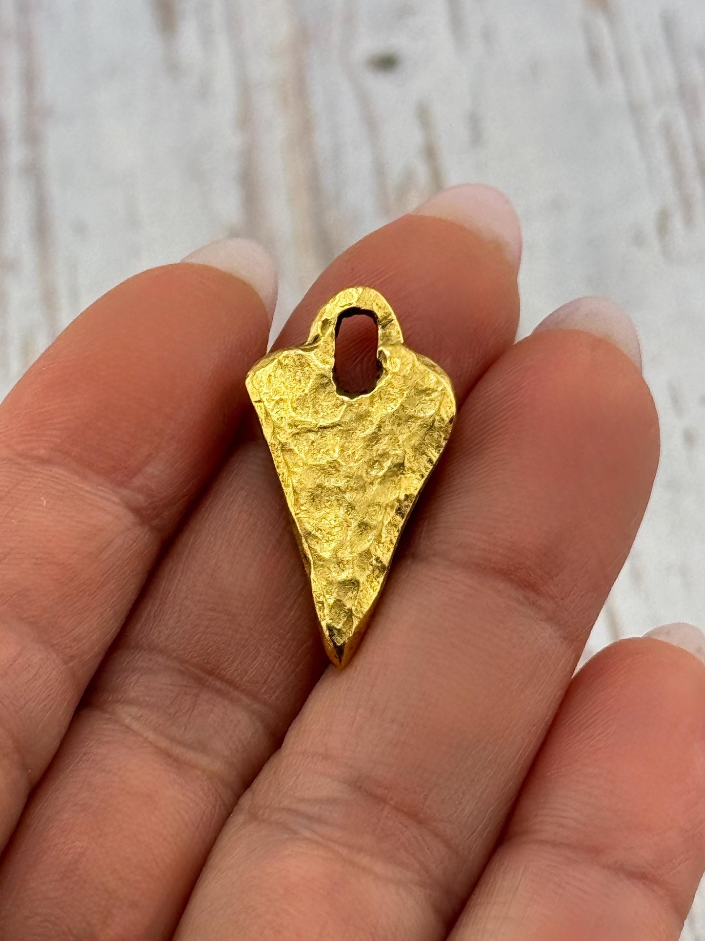 Hammered Arrowhead Heart Pendant, Antiqued 18k Gold Plated - AG131