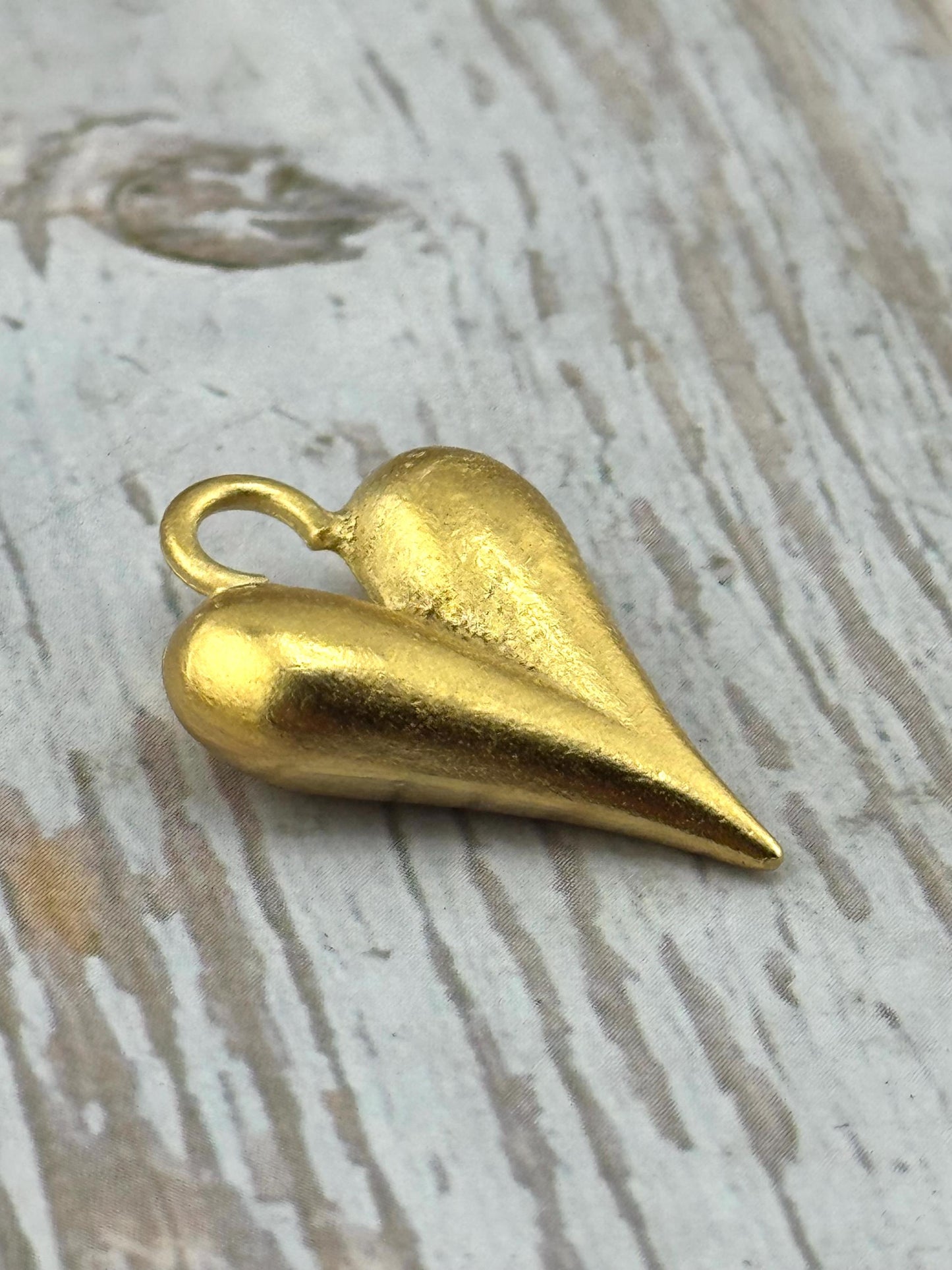 Elongated Puffy Heart Charm, Satin 18k Gold Plated - ST343