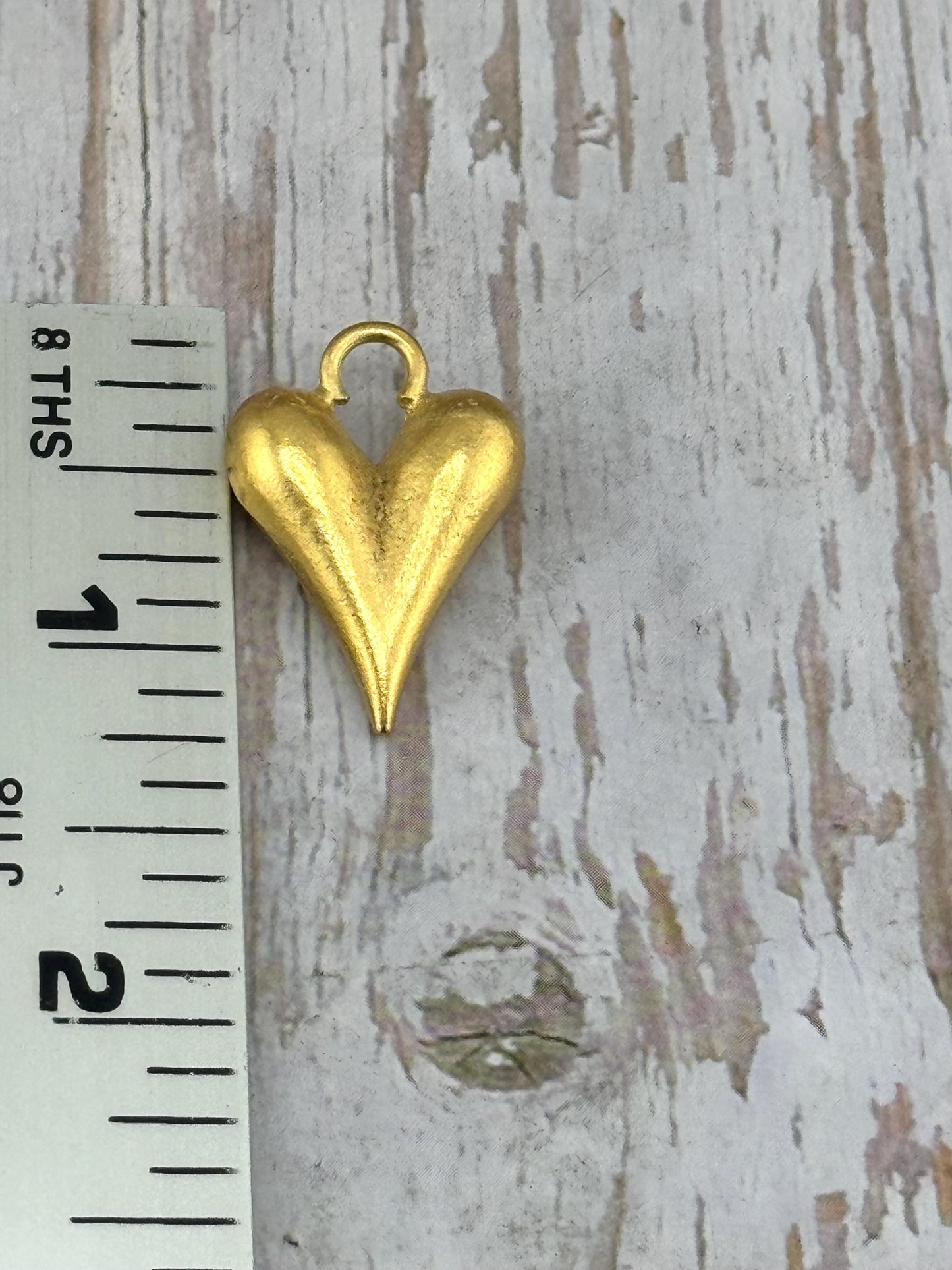 Elongated Puffy Heart Charm, Satin 18k Gold Plated - ST343