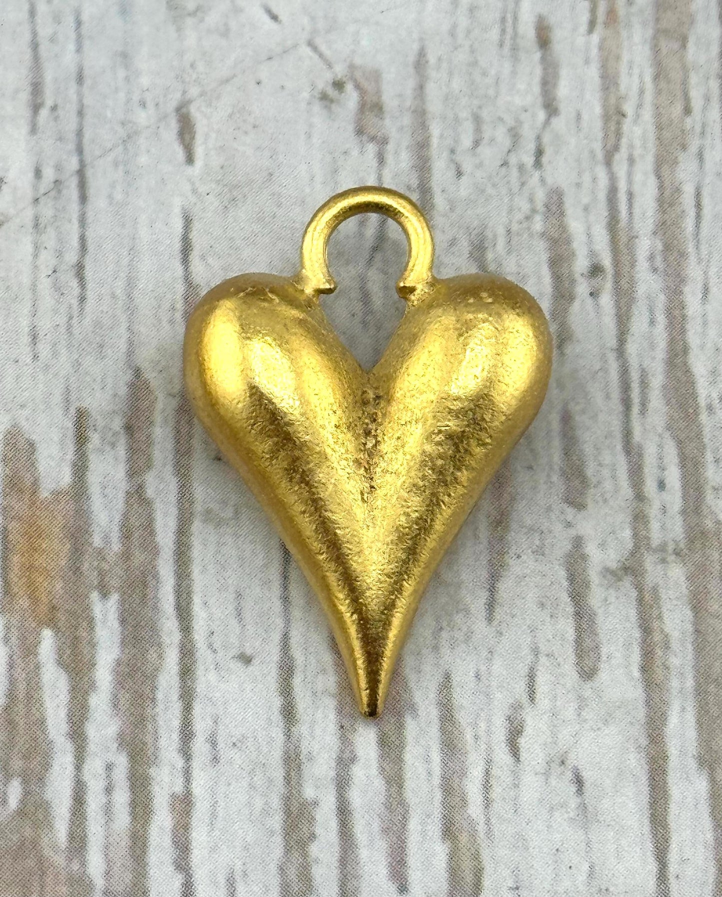 Elongated Puffy Heart Charm, Satin 18k Gold Plated - ST343