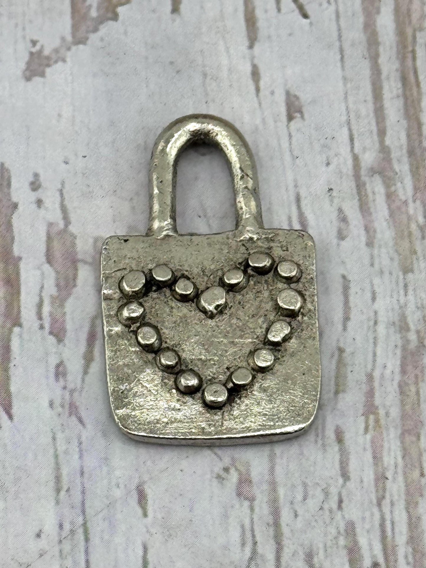 Pendentif Cœur Cadenas Massif, Étain Vieilli - PT475
